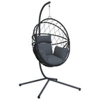 Hängesessel Ei-Design mit Ständer Anthrazit Rattan und Stahl