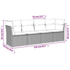 4-tlg. Garten-Sofagarnitur mit Kissen Hellgrau Poly Rattan