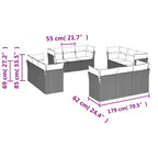 12-tlg. Garten-Sofagarnitur mit Kissen Beige Poly Rattan