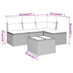 5-tlg. Garten-Sofagarnitur mit Kissen Braun Poly Rattan