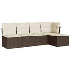 5-tlg. Garten-Sofagarnitur mit Kissen Braun Poly Rattan