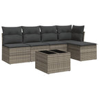 6-tlg. Garten-Sofagarnitur mit Kissen Grau Poly Rattan