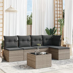 6-tlg. Garten-Sofagarnitur mit Kissen Grau Poly Rattan