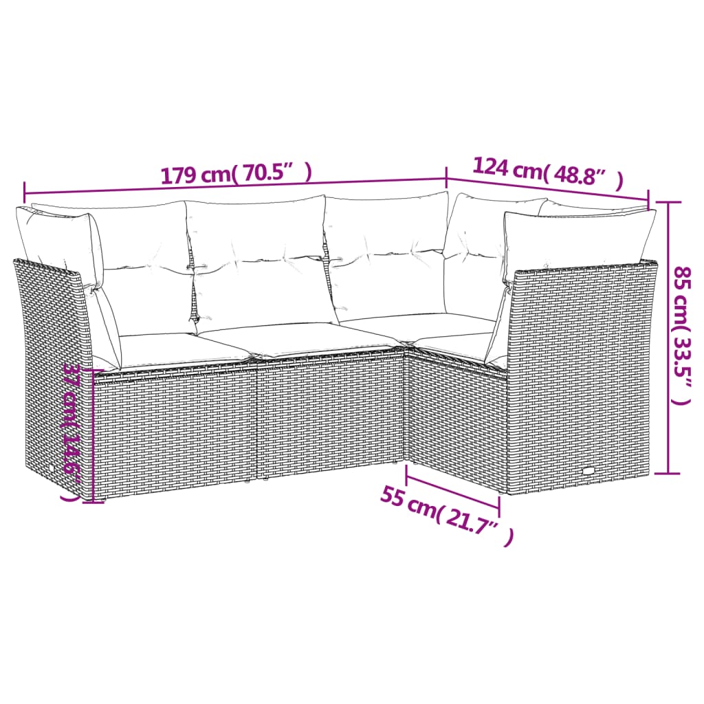 4-tlg. Garten-Sofagarnitur mit Kissen Beige Poly Rattan
