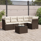 6-tlg. Garten-Sofagarnitur mit Kissen Braun Poly Rattan