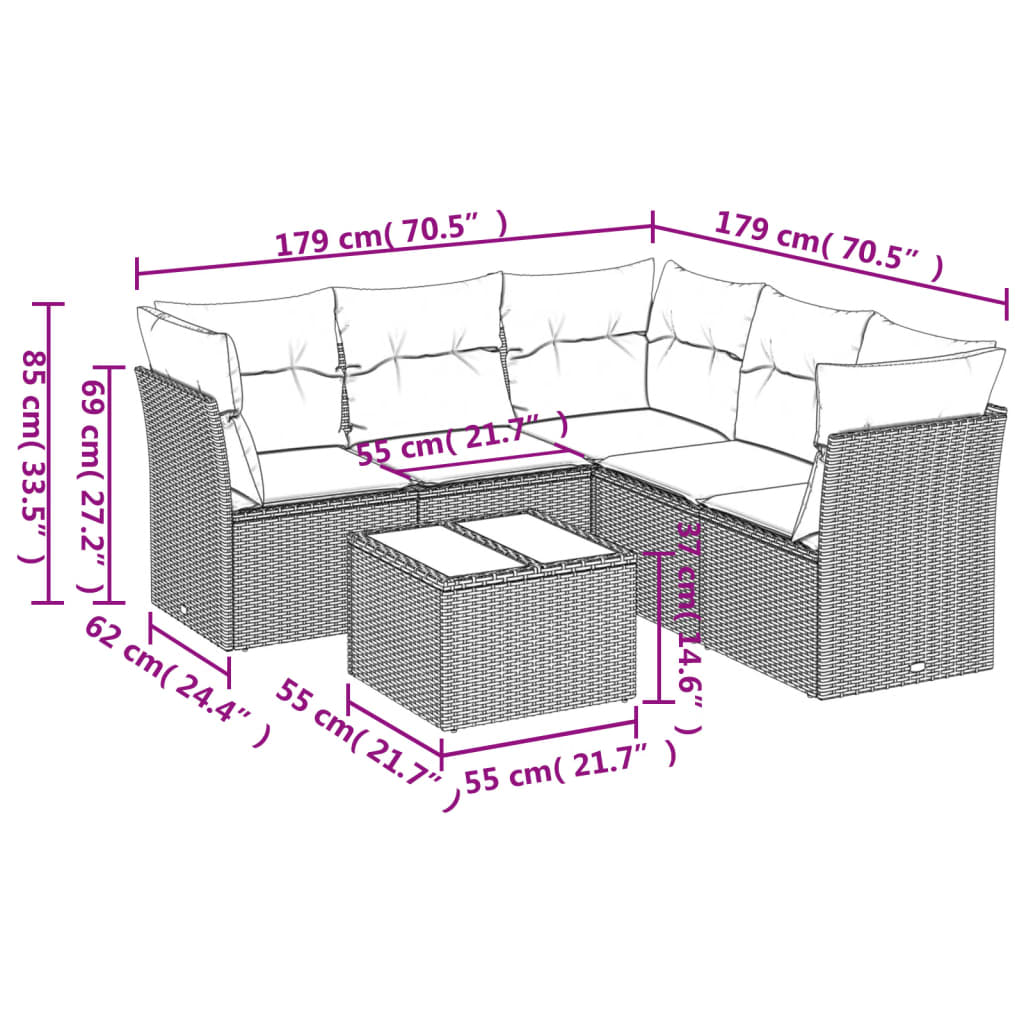 6-tlg. Garten-Sofagarnitur mit Kissen Braun Poly Rattan