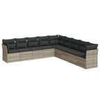 9-tlg. Garten-Sofagarnitur mit Kissen Hellgrau Poly Rattan