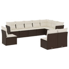 10-tlg. Garten-Sofagarnitur mit Kissen Braun Poly Rattan