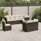 8-tlg. Garten-Sofagarnitur mit Kissen Braun Poly Rattan