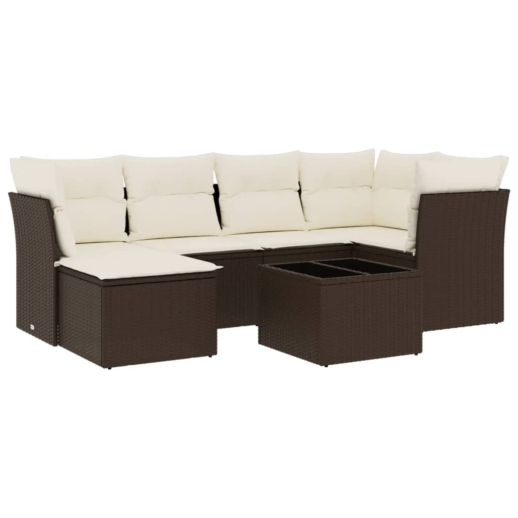 7-tlg. Garten-Sofagarnitur mit Kissen Braun Poly Rattan