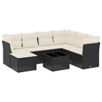 8-tlg. Garten-Sofagarnitur mit Kissen Schwarz Poly Rattan