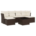 7-tlg. Garten-Sofagarnitur mit Kissen Braun Poly Rattan