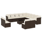 14-tlg. Garten-Sofagarnitur mit Kissen Braun Poly Rattan