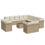 14-tlg. Garten-Sofagarnitur mit Kissen Beige Poly Rattan