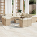 14-tlg. Garten-Sofagarnitur mit Kissen Beige Poly Rattan