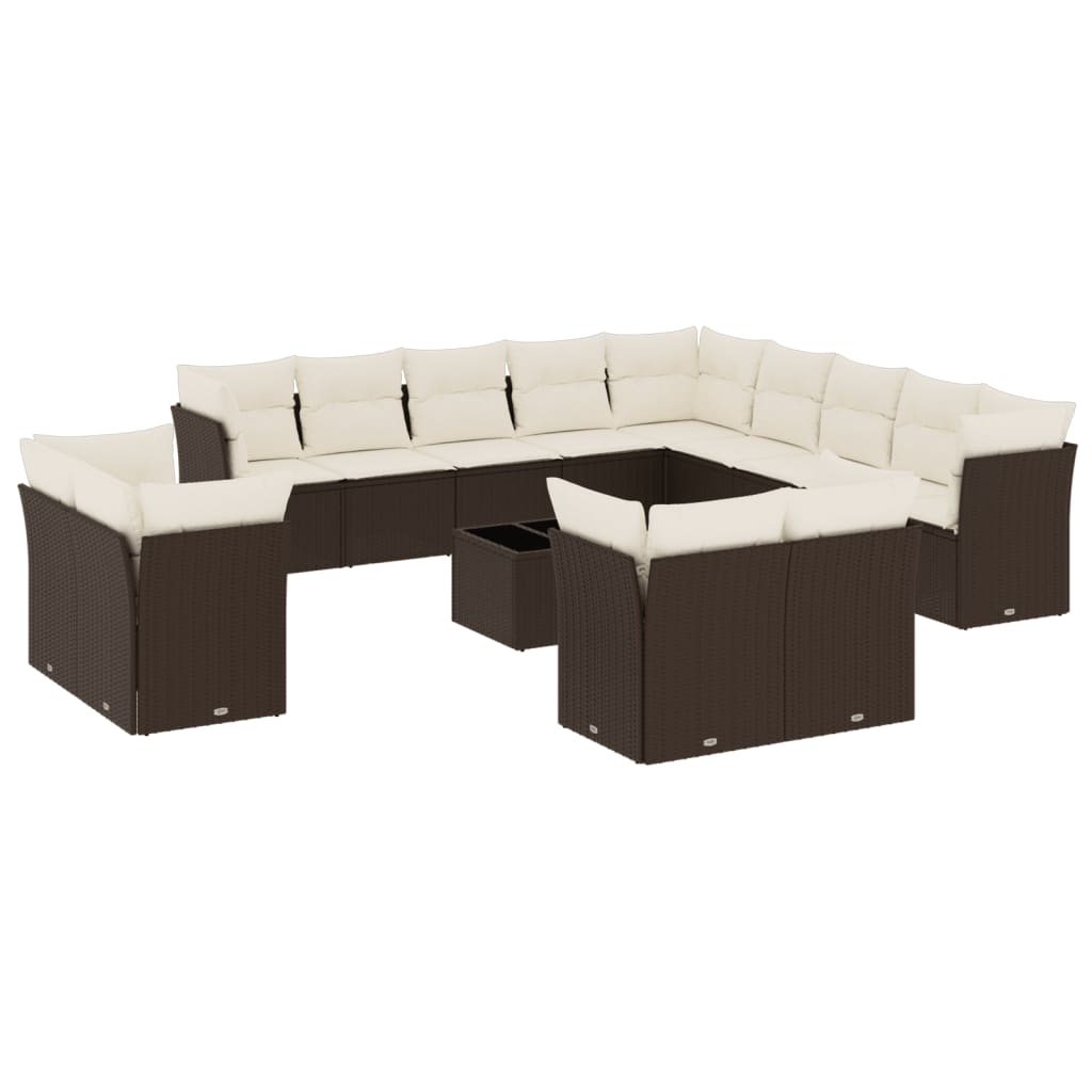 14-tlg. Garten-Sofagarnitur mit Kissen Braun Poly Rattan
