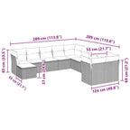 11-tlg. Garten-Sofagarnitur mit Kissen Hellgrau Poly Rattan
