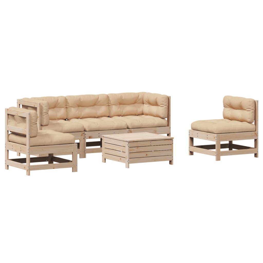 6-tlg. Garten-Lounge-Set mit Kissen Massivholz Kiefer