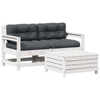 3-tlg. Garten-Lounge-Set mit Kissen Weiß Massivholz Kiefer