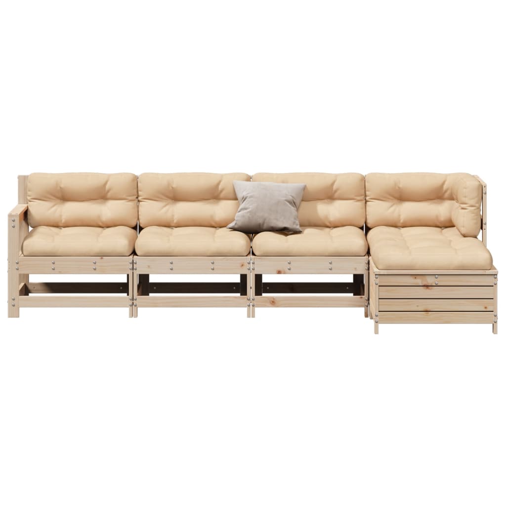 5-tlg. Garten-Lounge-Set mit Kissen Massivholz Kiefer