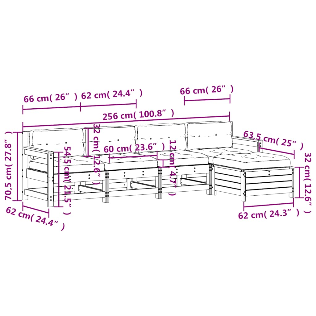 5-tlg. Garten-Lounge-Set mit Kissen Weiß Massivholz Kiefer