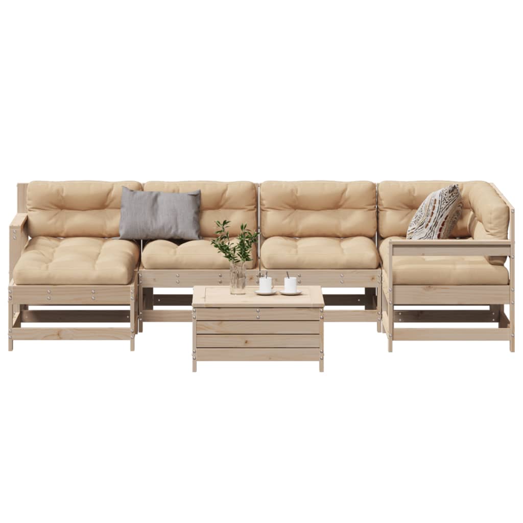 7-tlg. Garten-Lounge-Set mit Kissen Massivholz Kiefer
