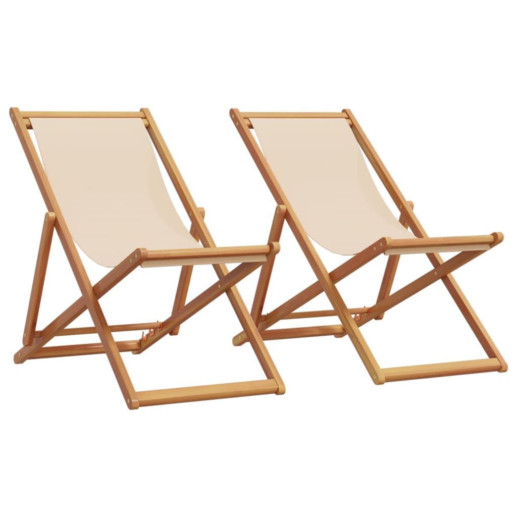 Strandstühle 2 Stk. Klappbar Beige Stoff und Massivholz