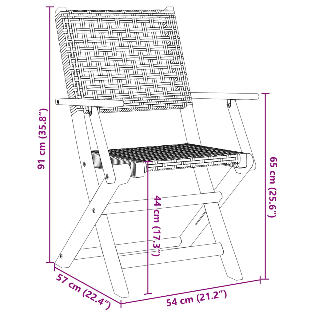 Gartenstühle 4 Stk. Klappbar Schwarz Poly Rattan & Massivholz