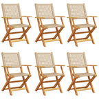 Gartenstühle 6 Stk. Klappbar Beige Poly Rattan & Massivholz