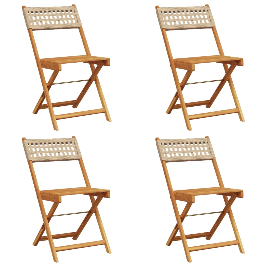 Gartenstühle 4 Stk. Klappbar Beige Poly Rattan & Massivholz