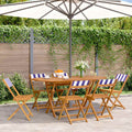 Gartenstühle 6 Stk. Klappbar Blau und Weiß Stoff und Massivholz