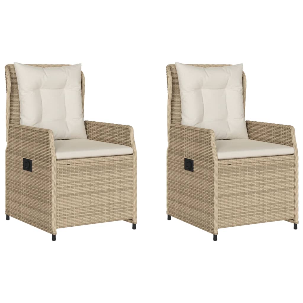 Gartensessel 2 Stk. Verstellbar Beige Poly Rattan