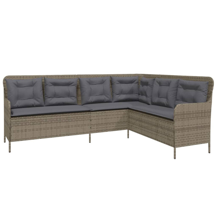 Gartensofa in L-Form mit Kissen Grau Poly Rattan