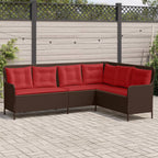 Gartensofa mit Kissen L-förmig Braun Polyrattan