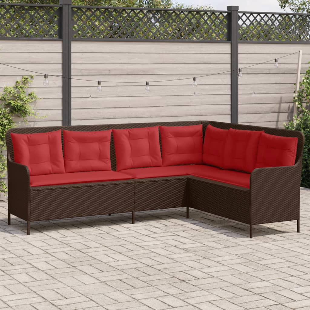Gartensofa mit Kissen L-förmig Braun Polyrattan