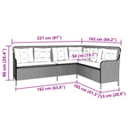 Gartensofa mit Kissen L-förmig Schwarz Polyrattan