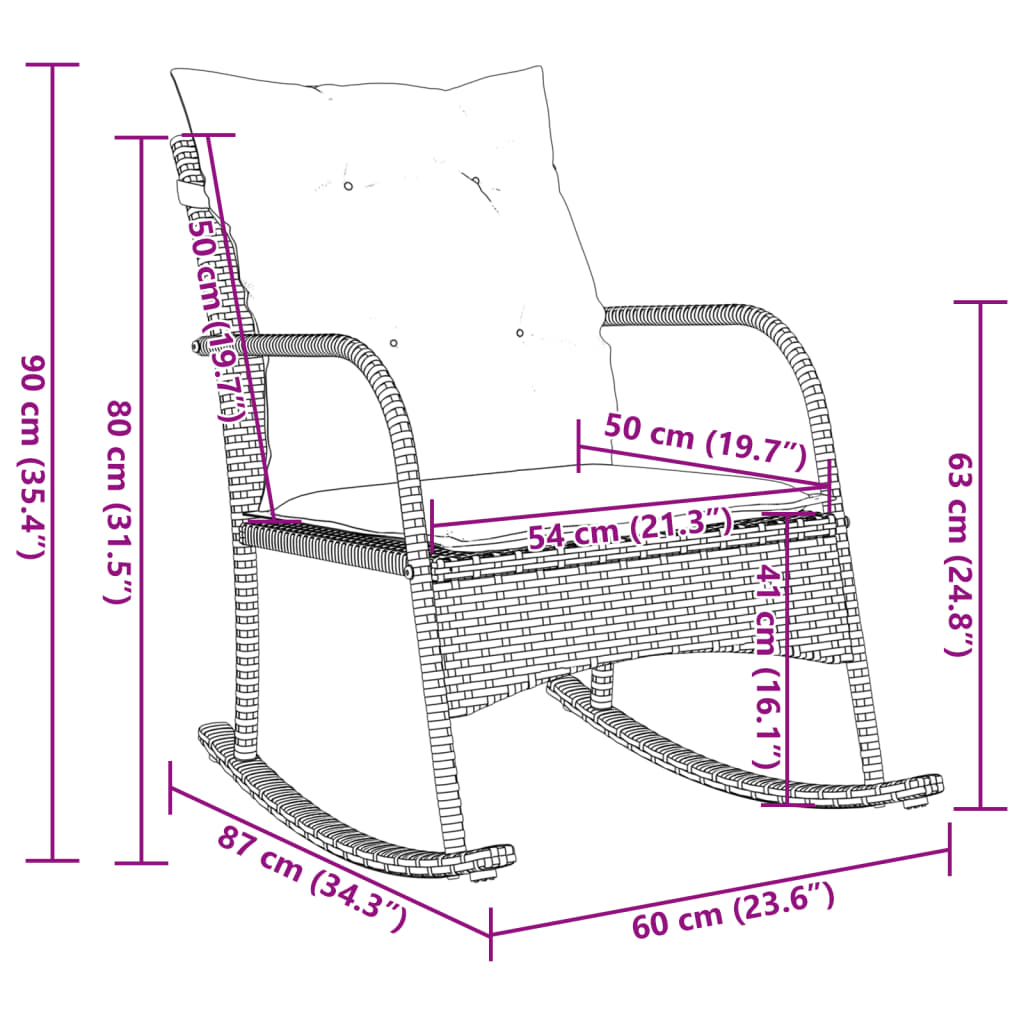 Garten-Schaukelstuhl mit Kissen Braun Poly Rattan