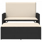 Gartenbank mit Kissen und Hocker Schwarz Poly Rattan