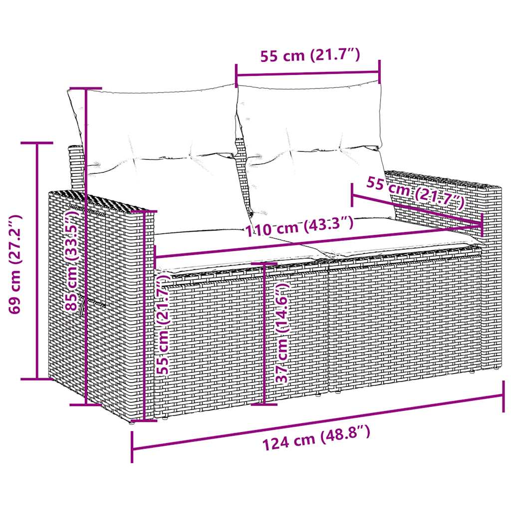 3-tlg. Garten-Sofagarnitur mit Kissen Braun Poly Rattan