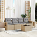 5-tlg. Garten-Sofagarnitur mit Kissen Beige Poly Rattan