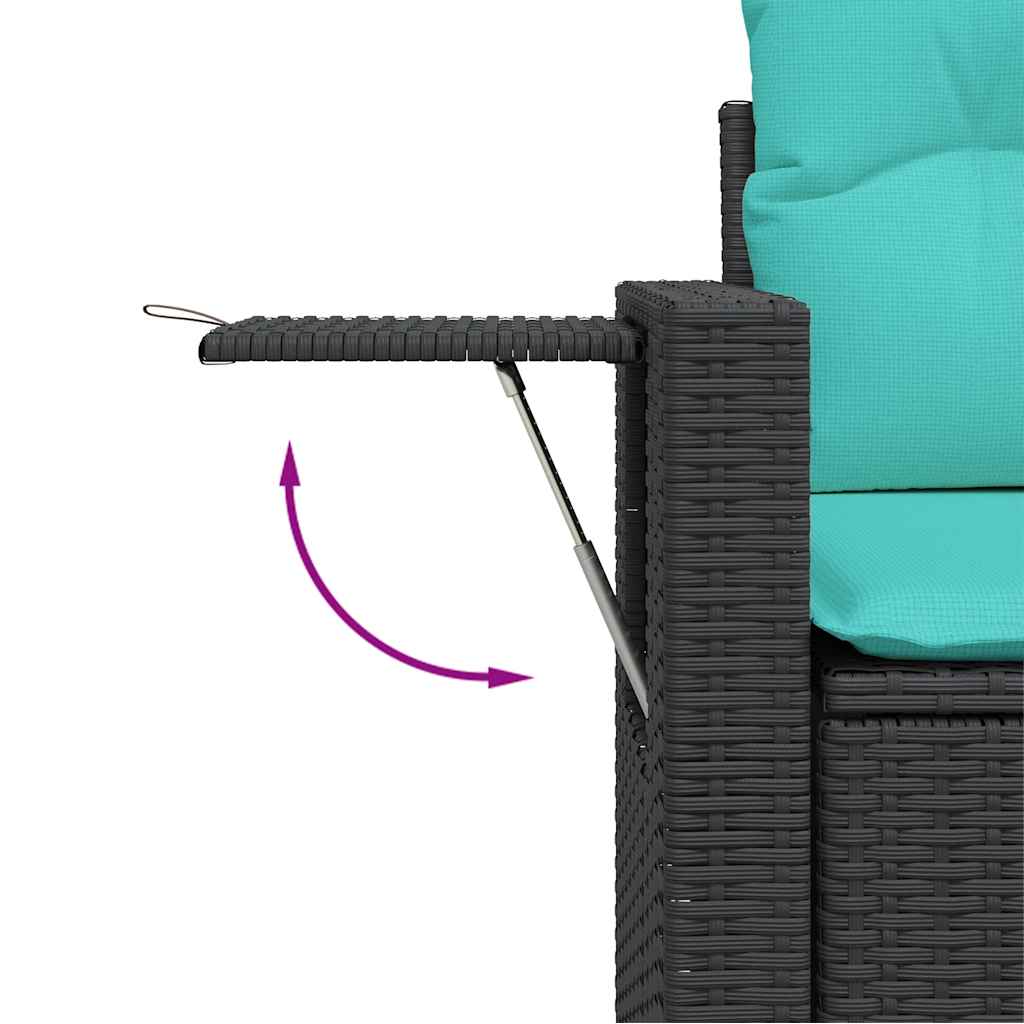 7-teiliges Gartensofa-Set mit Kissen, schwarzes Polyrattan