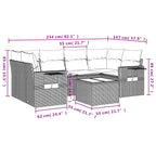 7-teiliges Gartensofa-Set mit Kissen, grau, Polyrattan
