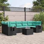 8-teiliges Gartensofa-Set mit Kissen, schwarzes Polyrattan