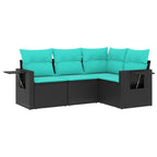 4-teiliges Gartensofa-Set mit Kissen, schwarzes Polyrattan