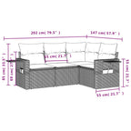 4-teiliges Gartensofa-Set mit Kissen, grau, Polyrattan