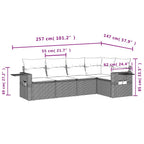 5-teiliges Gartensofa-Set mit Kissen, grau, Polyrattan