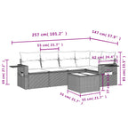 6-teiliges Gartensofa-Set mit Kissen, schwarzes Polyrattan
