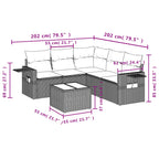 6-teiliges Gartensofa-Set mit Kissen, schwarzes Polyrattan