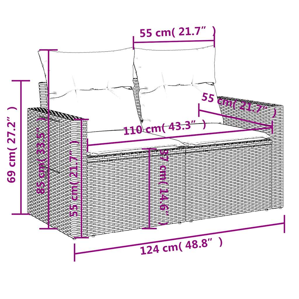6-teiliges Gartensofa-Set mit Kissen, braun, Polyrattan