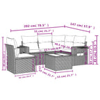 6-teiliges Gartensofa-Set mit Kissen, schwarzes Polyrattan